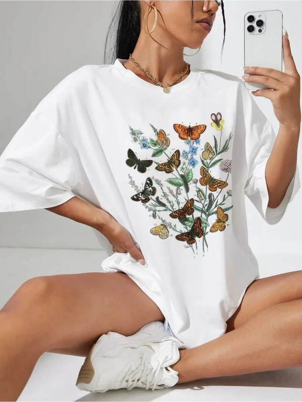 Çoklu Kelebek Baskılı Beyaz