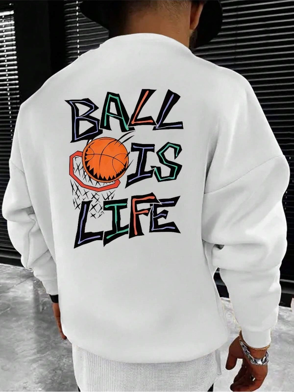 Coko serisi Basketball and Slogan Graphic Sweatshirt