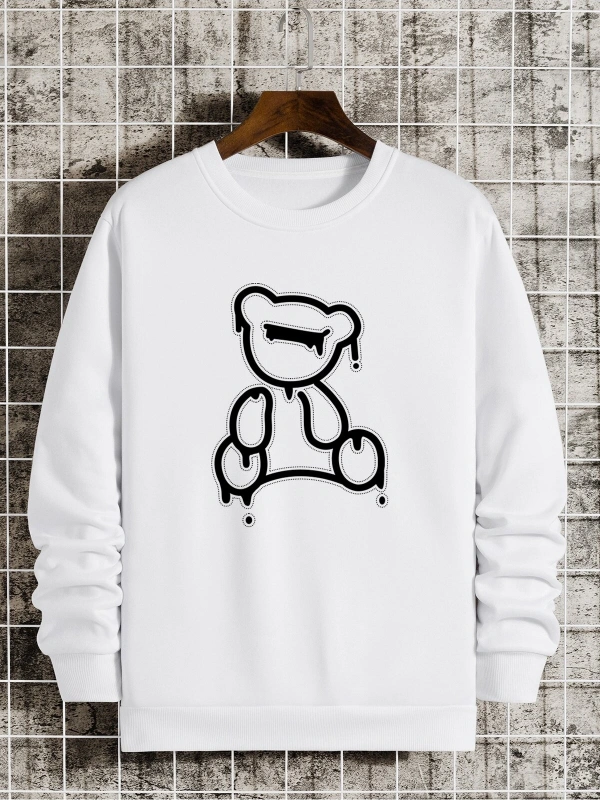 Coko serisi Bear Print Lined Sweatshirt