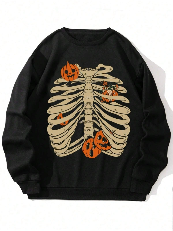 Coko serisi NITAGUT Halloween Print Lined Sweatshirt