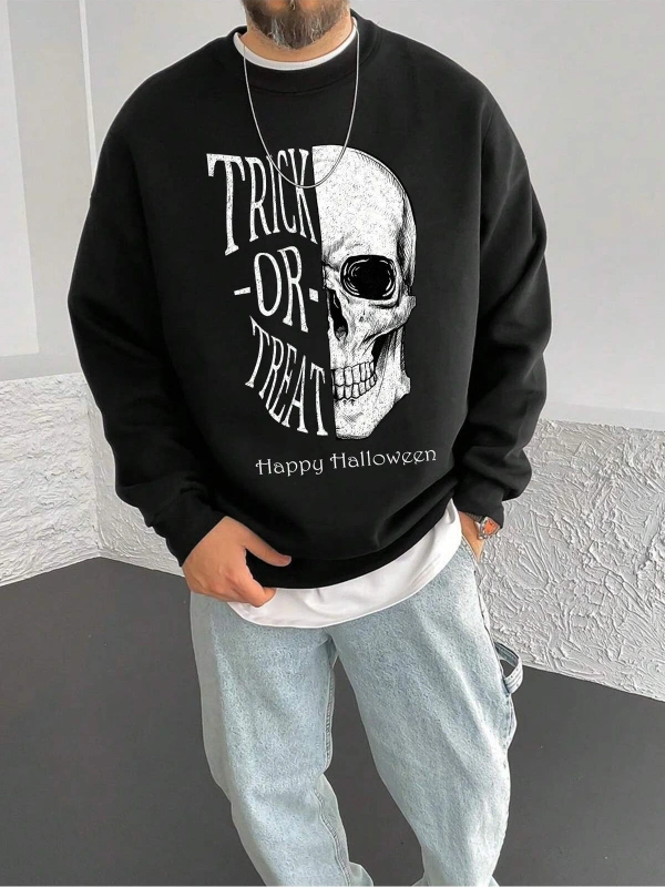 Coko serisi NITAGUT Slogan & Skull Print Drop Shoulder Sweatshirt