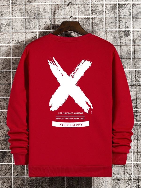 Coko serisi Slogan & Brush Print Lined Pullover