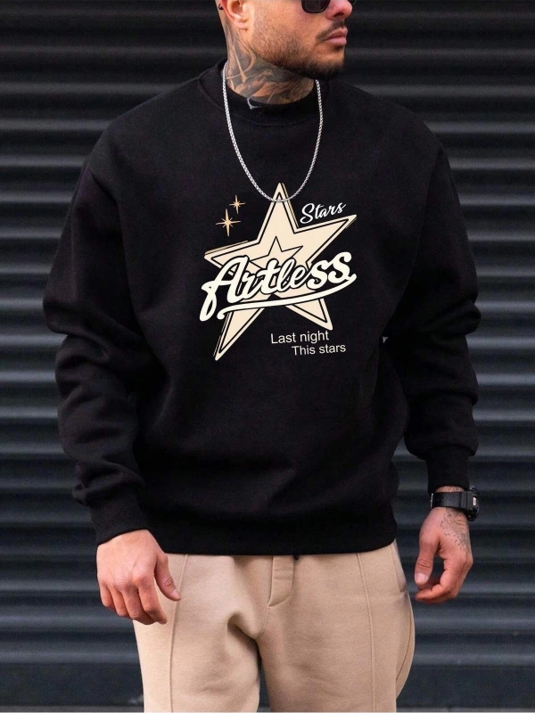 Coko serisi Star & Letter Graphic Drop Shoulder Sweatshirt