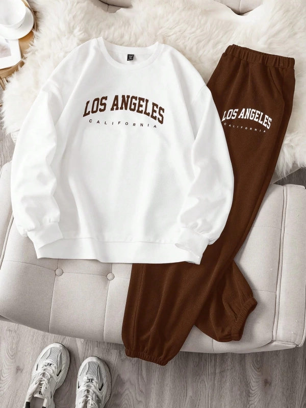 Comfortcana 2li Büyük Beden Kadın Harf Baskılı Sweatshirt ve Eşofman Altı Takımı