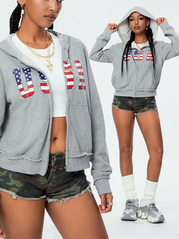 Comfortcana Kadın Kapşonlu Sweatshirt Leopar Yıldız Yamaları ve Bağcıklı Model 5204