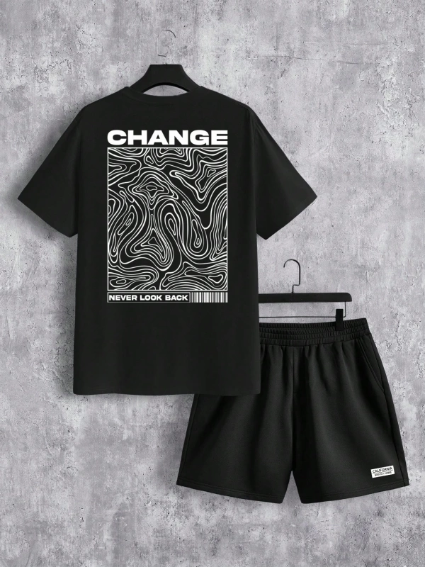 Contour Line Casual Baskılı Erkek Standart Beden Tişört Takımı