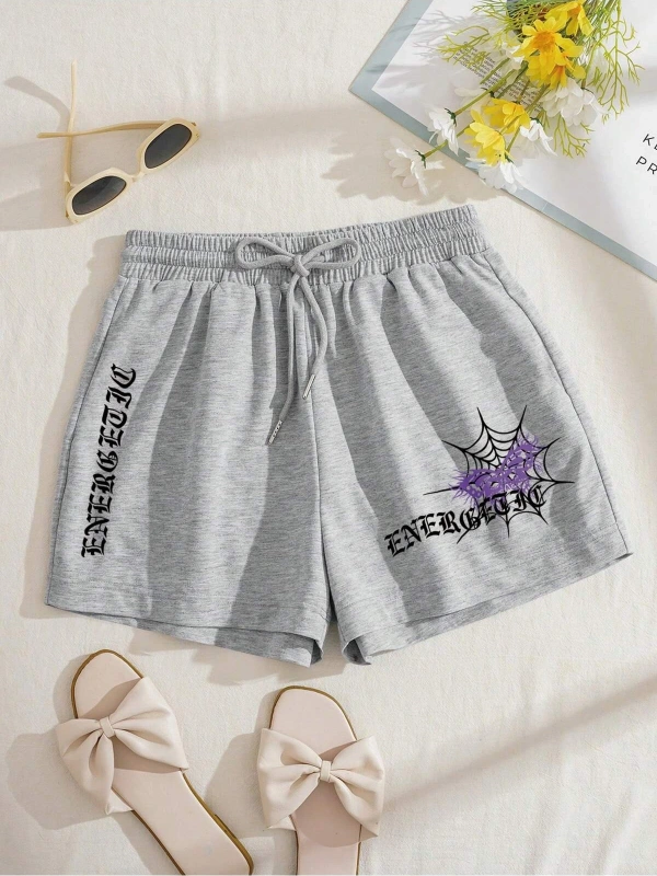 Coolane Butterfly & Letter Graphic Drawstring Waist Şort