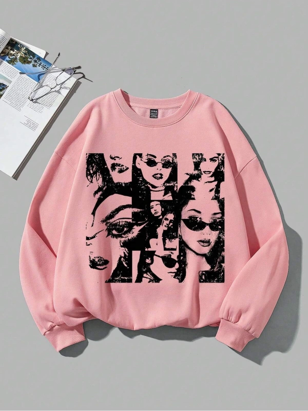 Coolane Figür Grafikli Düşük Omuzlu Pembe