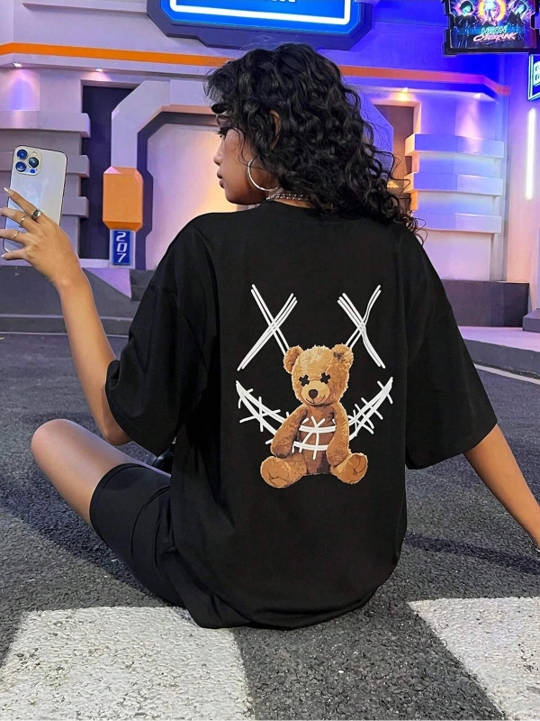 Coolane Gülümseyen Teddy Bear Sırtlı Baskılı Tişört