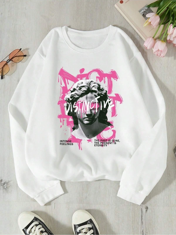 Coolane Heykel ve Slogan Grafikli Beyaz