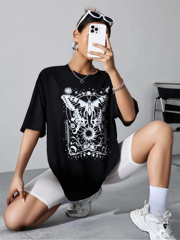 Coolane Kelebek Desenli Baskılı T-shirt