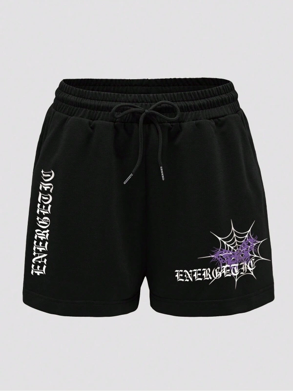 Coolane Letter Graphic Drawstring Waist Şort