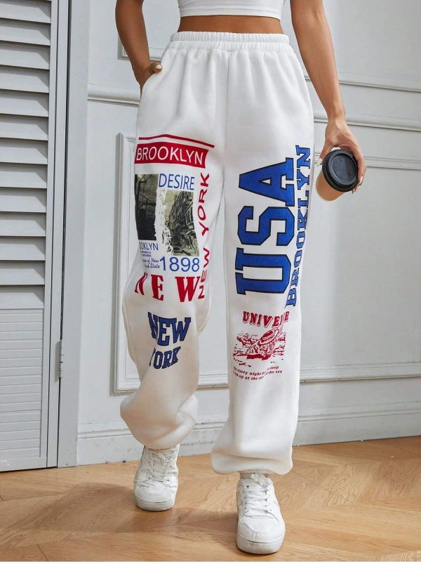 Coolane Letter Graphic Elastic Waist 4 Mevsim Eşofman