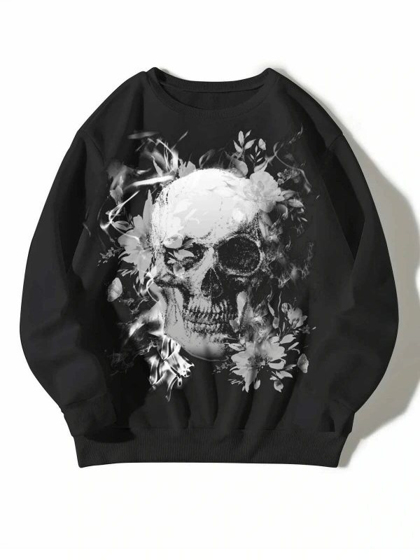 Coolane Skull Print Drop Shoulder Sweatshirt Siyah