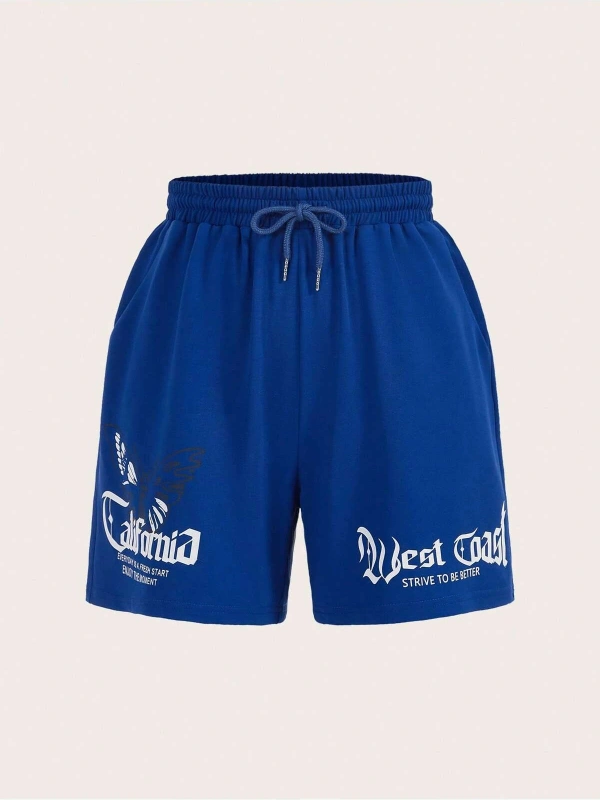 Coolane Slogan Graphic Drawstring Waist Şort