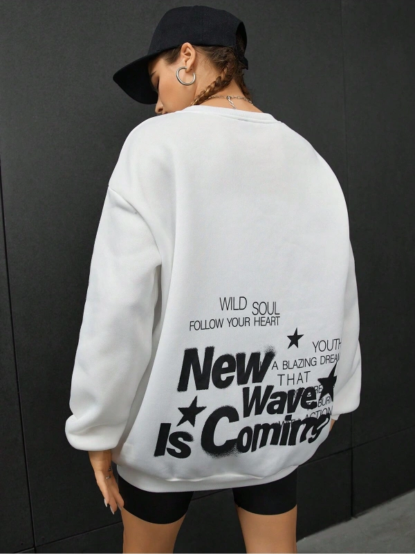 Coolane Sloganlı Grafik Düşük Sweat Beyaz