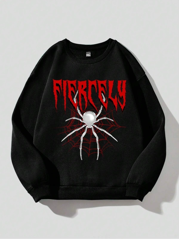 Coolane Spider & Letter Grafikli Termal Astarlı Sweat Siyah