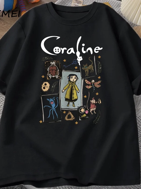Coraline Cadılar Bayramı T Shirt Kadın Erkek Spooky Vintage T-shirt Harajuku Güz Kısa Kollu T 2799