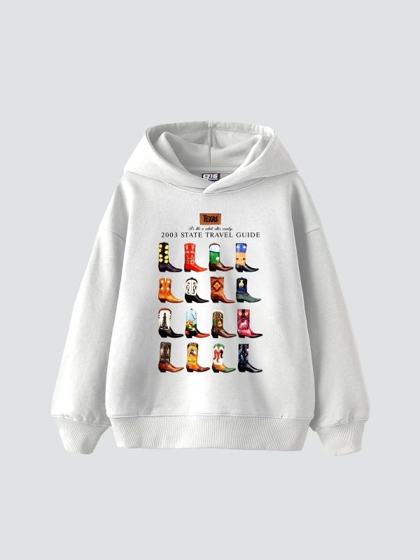 Cowboy Boots Baskılı Oversize Unisex Beyaz