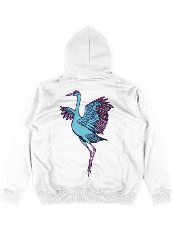 Crane Beyaz Oversize Unisex Kapüşonlu Sweatshirt Hoodie