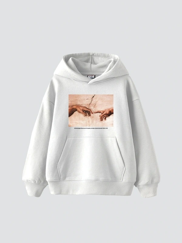Creation of Adam Baskılı Oversize Unisex Beyaz