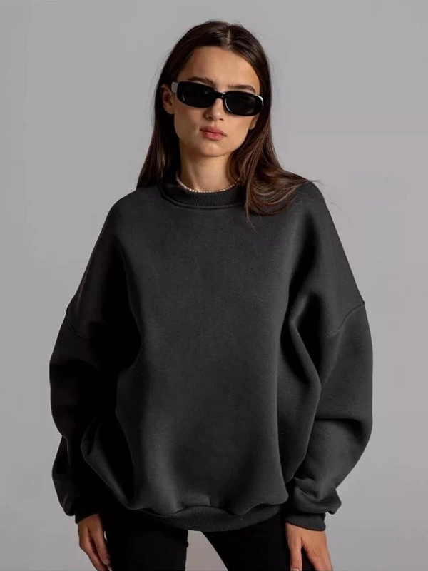 Cupla Unisex Basic Bisiklet Yaka Sweatshirt Gri