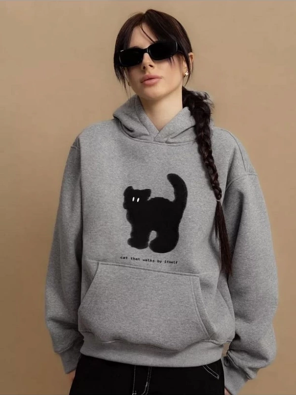 Cupla Unisex Cat That Walks By Itself Sweatshirt Gri