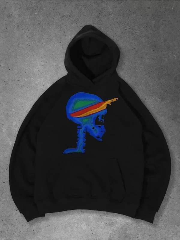 Cupla Unisex Knife in Skull Sweatshirt Siyah