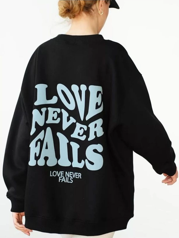 Cupla Unisex Love Never Fails Bisiklet Yaka Sweatshirt Siyah