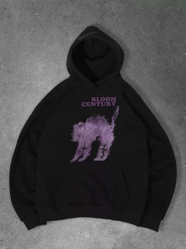 Cupla Unisex Purple Cat Sweatshirt Siyah