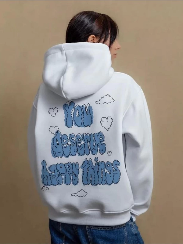 Cupla Unisex You Deserve Happy Things Sweatshirt Beyaz