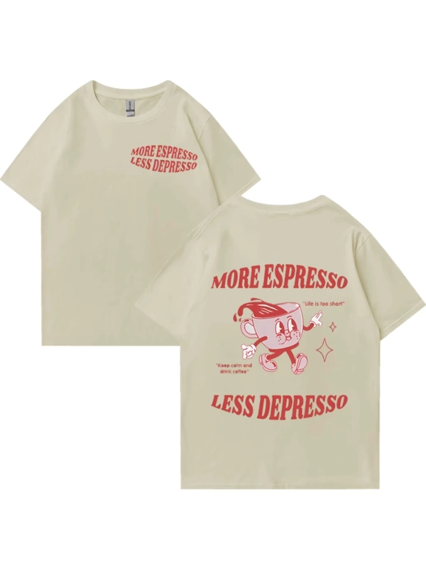 Daha Espresso az Depresso Meme T shirt komik erkek kadın Vintage karikatür T-shirt Pop Art pa