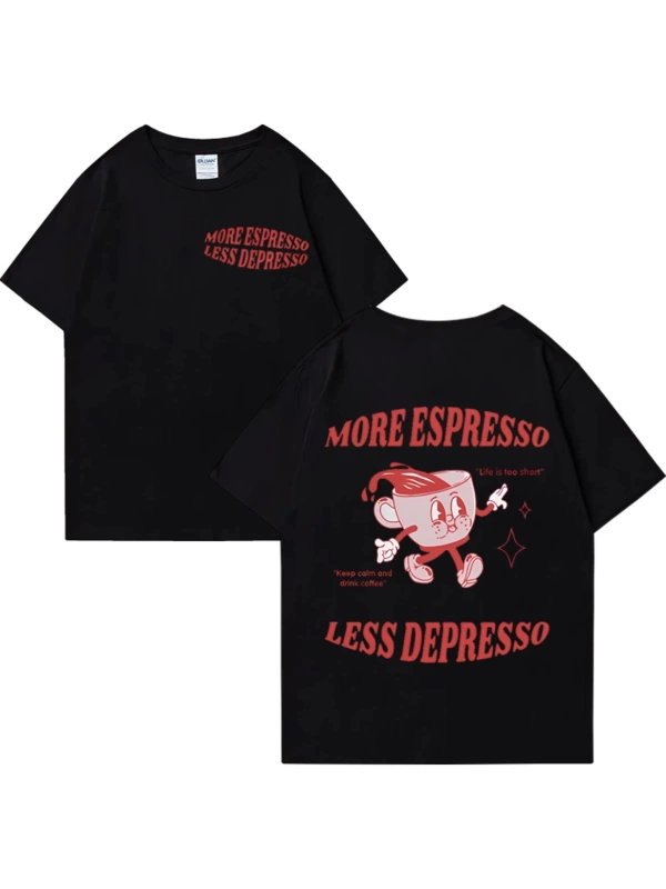 Daha Espresso az Depresso Meme T shirt komik erkek kadın Vintage karikatür T-shirt Pop Art pa