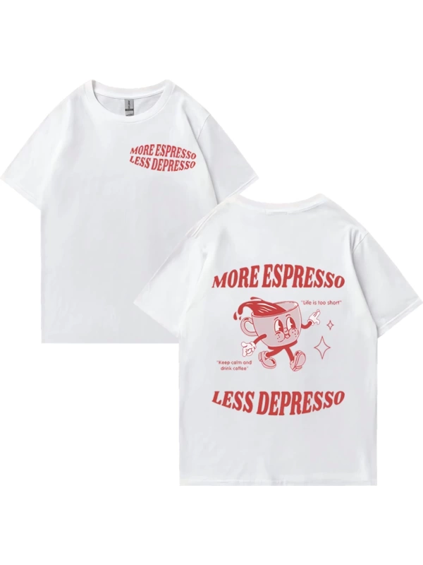 Daha Espresso az Depresso Meme T shirt komik erkek kadın Vintage karikatür T-shirt Pop Art pa