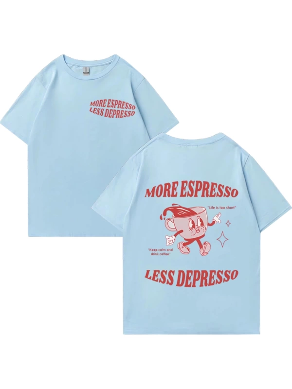Daha Espresso az Depresso Meme T shirt komik erkek kadın Vintage karikatür T-shirt Pop Art pa