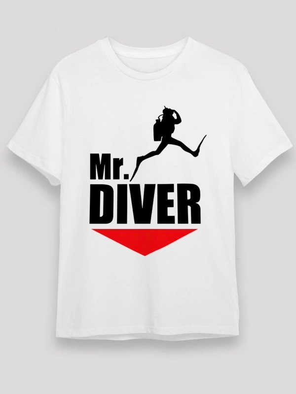Dalgıç Beyaz Unisex Tişört T-Shirt