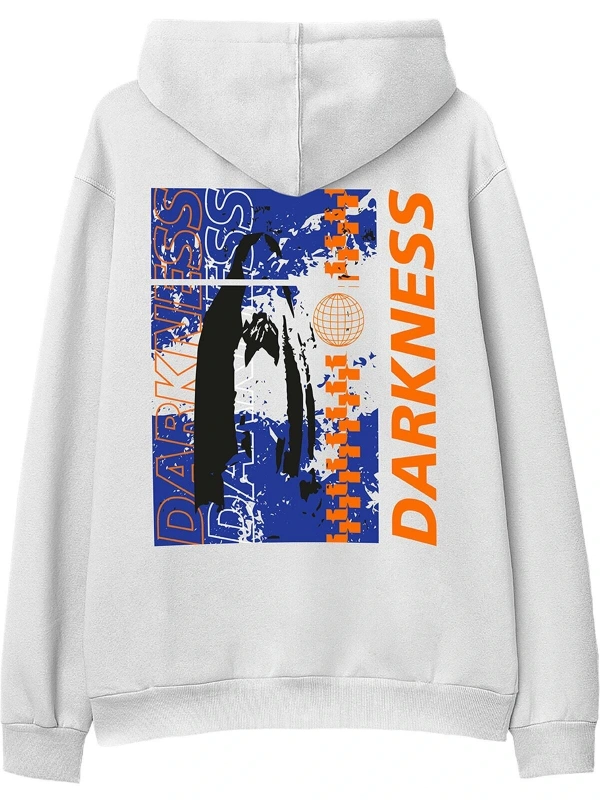 Darkness Beyaz Oversize Unisex Kapüşonlu Sweatshirt Hoodie