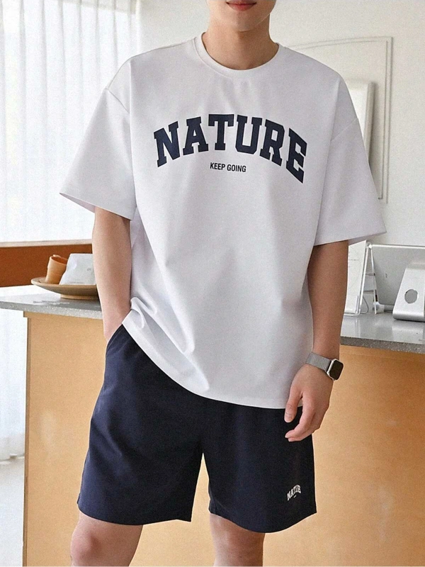 DAZY Erkek Harfli Grafik Düşük Omuzlu Bel Şortu