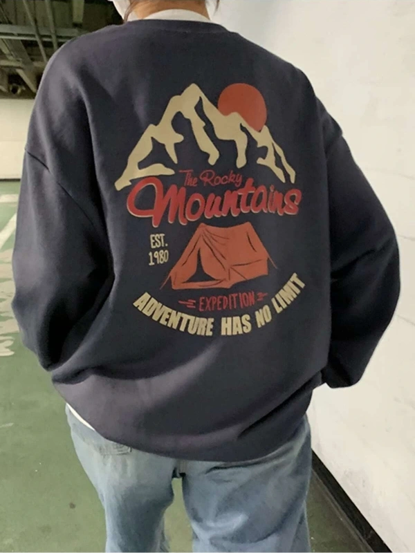 DAZY Mountain And Slogan Graphic Drop Shoulder Sweatshirt Gri