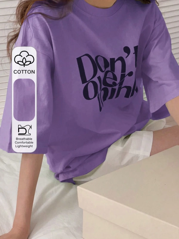 DAZY Slogan Grafik Düşük Omuz Tişört