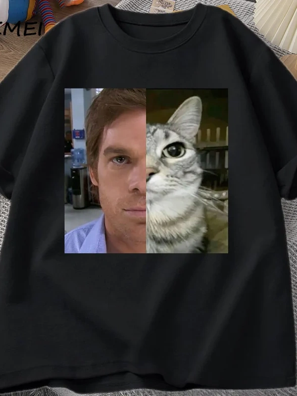 Dexter Morgan Kedi T-shirt Komik Pamuk Kısa Kollu O Boyun Tshirt Unisex Streetwear Erkek Giys 2802