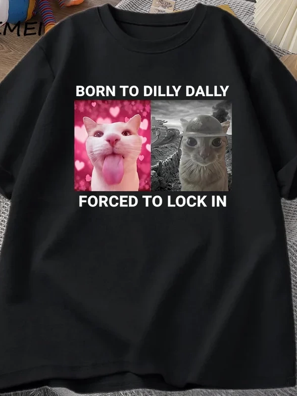 Dilly Dallyyi Kilitlemek İçin Zorlanmış Kedi Komik Grafik T Shirt Öfke Tüketen Kedi Erkek Ka 2906