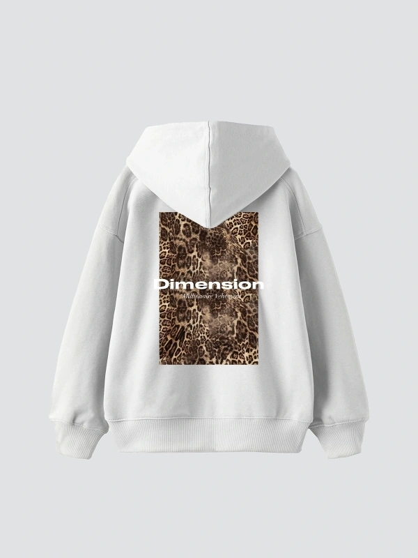 Dimension Leopar Baskılı Oversize Unisex Premium Beyaz