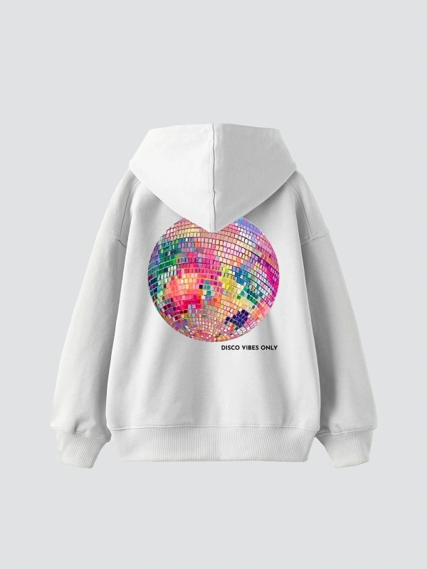 Disco Vibes Only Baskılı Oversize Unisex Beyaz