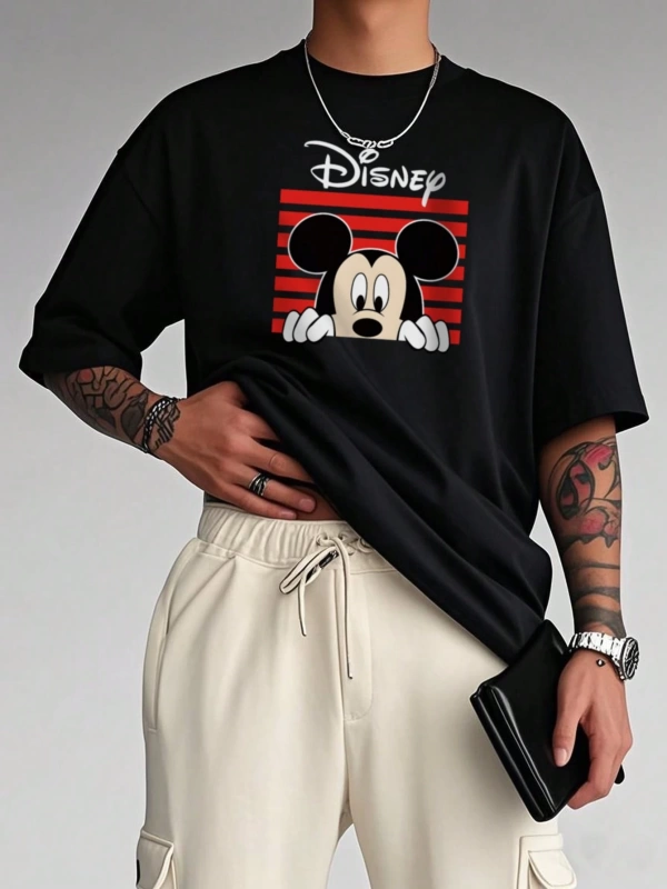 Disney Çizgi Film Baskılı Kısa Kollu Günlük Tişört Erkekler İçin, Yaz