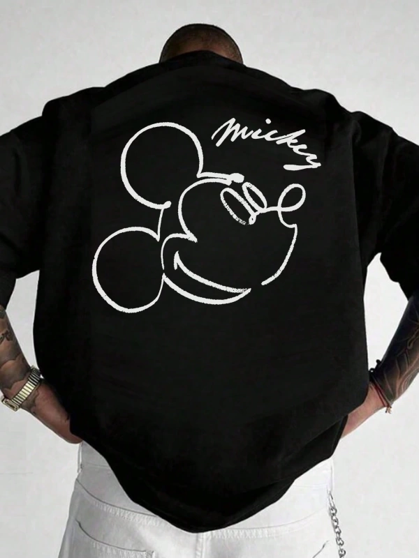 Disney Disney Collab Mickey Mouse Casual Karikatür Baskılı Kısa Kollu Tişört Erkekler İçin, Y