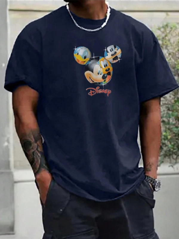 Disney Disney İşbirliği Mickey Mouse Erkek Yaz Rahat Karikatür Baskılı Kısa Kollu Tişört
