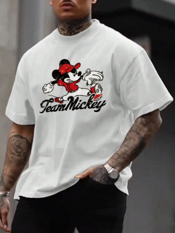 Disney Disney İşbirliği Mickey Mouse Ve Arkadaşları Erkek Rahat Karikatür Baskılı Kısa Kollu