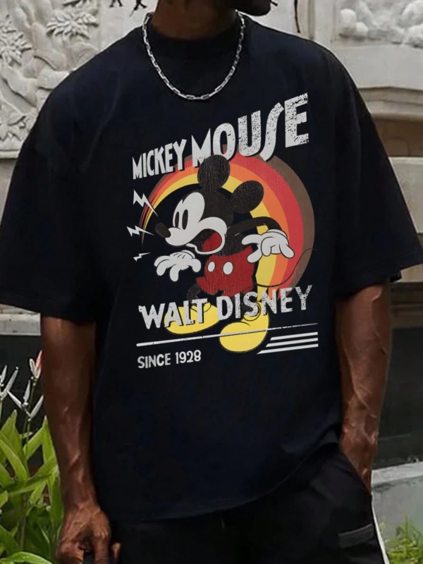 Disney Disney İşbirliği Mickey Mouse Ve Arkadaşları Erkek Rahat Karikatür Baskılı Kısa Kollu