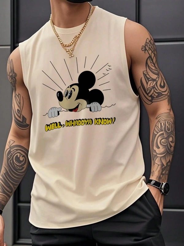 Disney Disney İşbirliği Mickey Mouse Ve Arkadaşları Erkek Rahat Karikatür Baskılı Kısa Kollu
